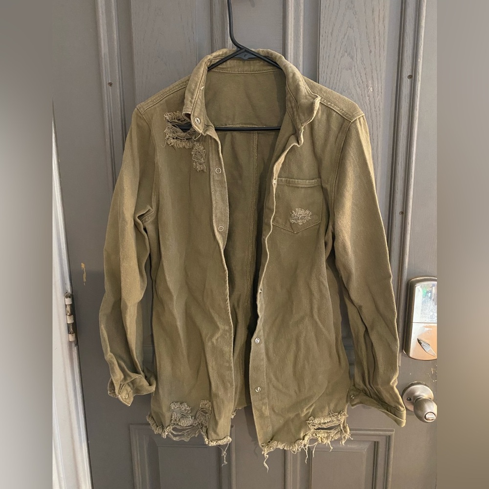 Olive Distressed Women Jacket